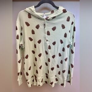NWT Kate Quinn Women’s Mint Ribbed Hoodie with Brown Pinecone Design Sz L